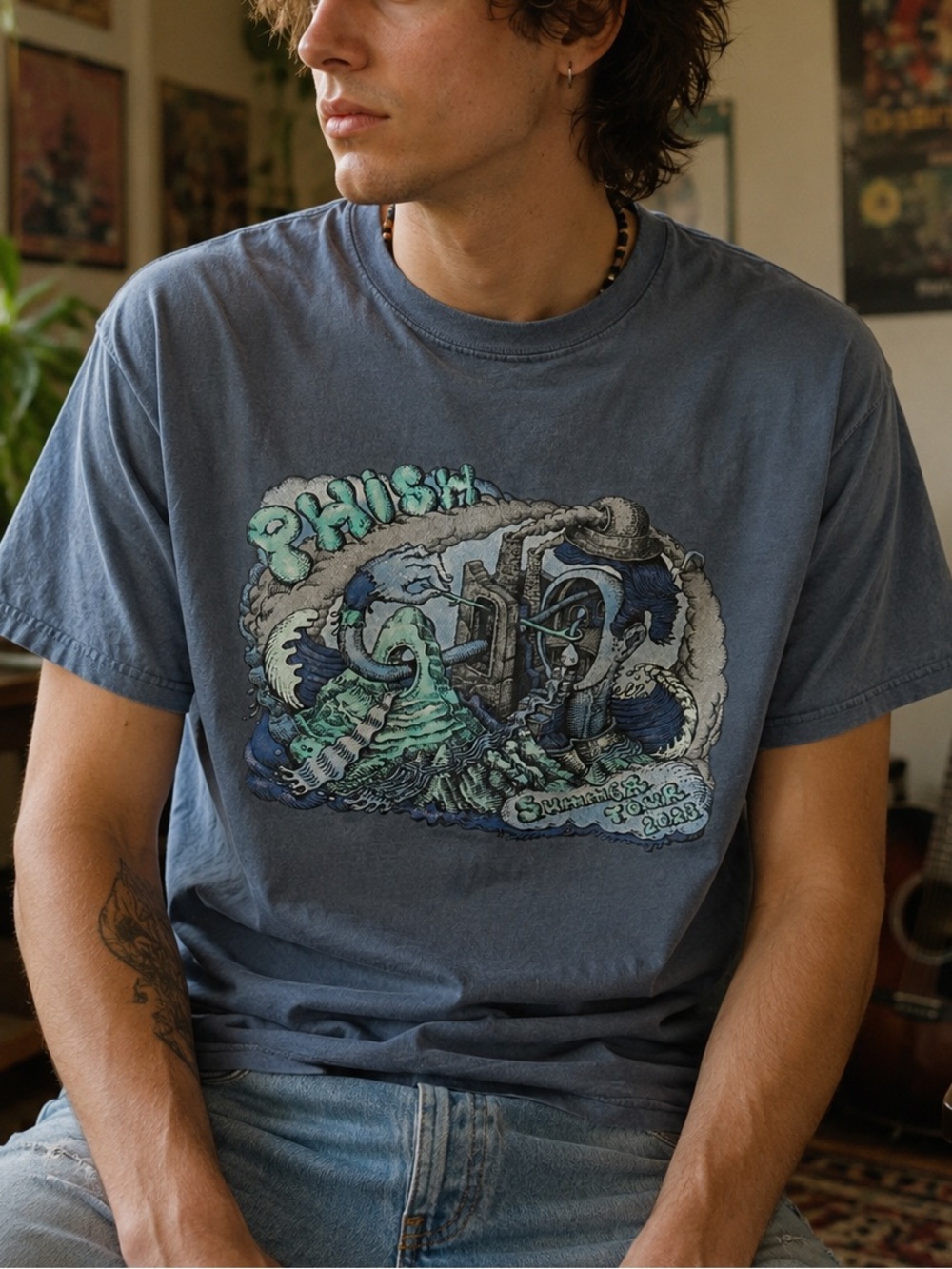 Phish Summer Tour 2023 Comfort Wash Graphic T Shirt Gray Blue Small
